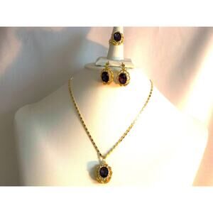 Purple 3 pc rhinestone necklace set, bridal MOB prom homecoming party necklace